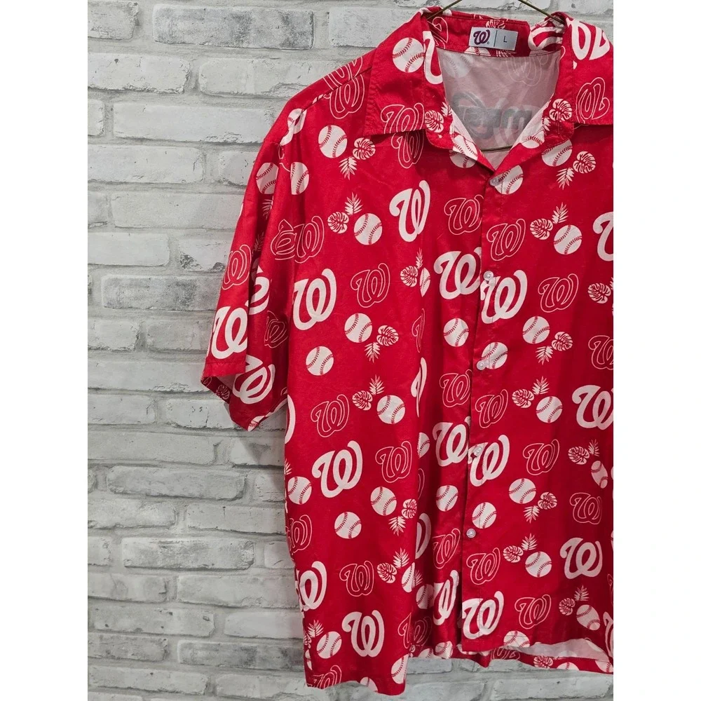 WASHINGTON NATIONALS Button Up Hawaiian Shirt Red White MASN SGA‎ Adult Size L